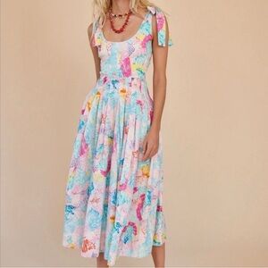 HUNTER BELL Braden Dress Pastel Multi-Color Tie-Shoulder Midi Dress